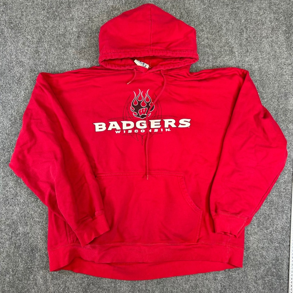 Old Varsity Brand Wisconsin Badgers Hoodie Red XL Flame Graphic Pullover Mens